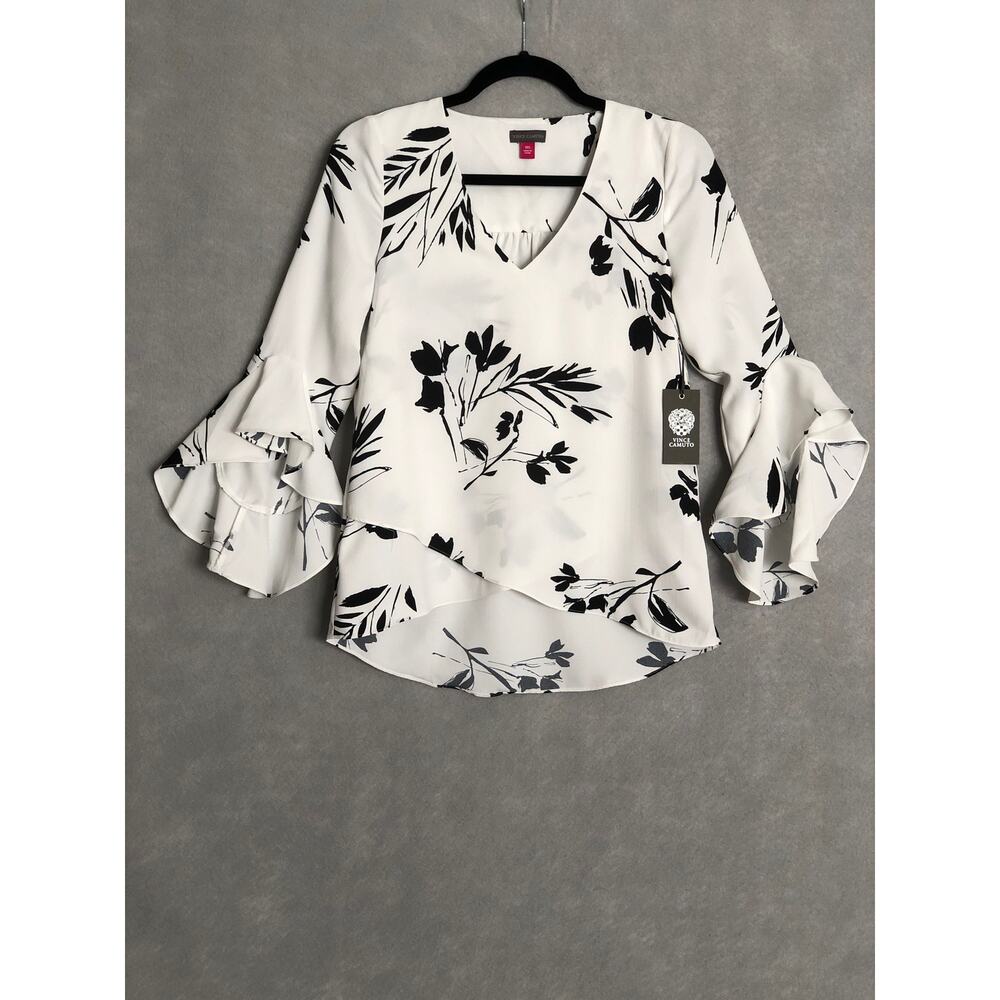 Vince Camuto Flounce Sleeve Top V-Neck Women's Size XXS NEW - Picture 1 of 7